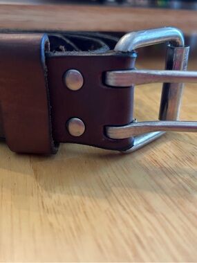 Men's Brown Leather Belt with Silver Buckle 41-43 long